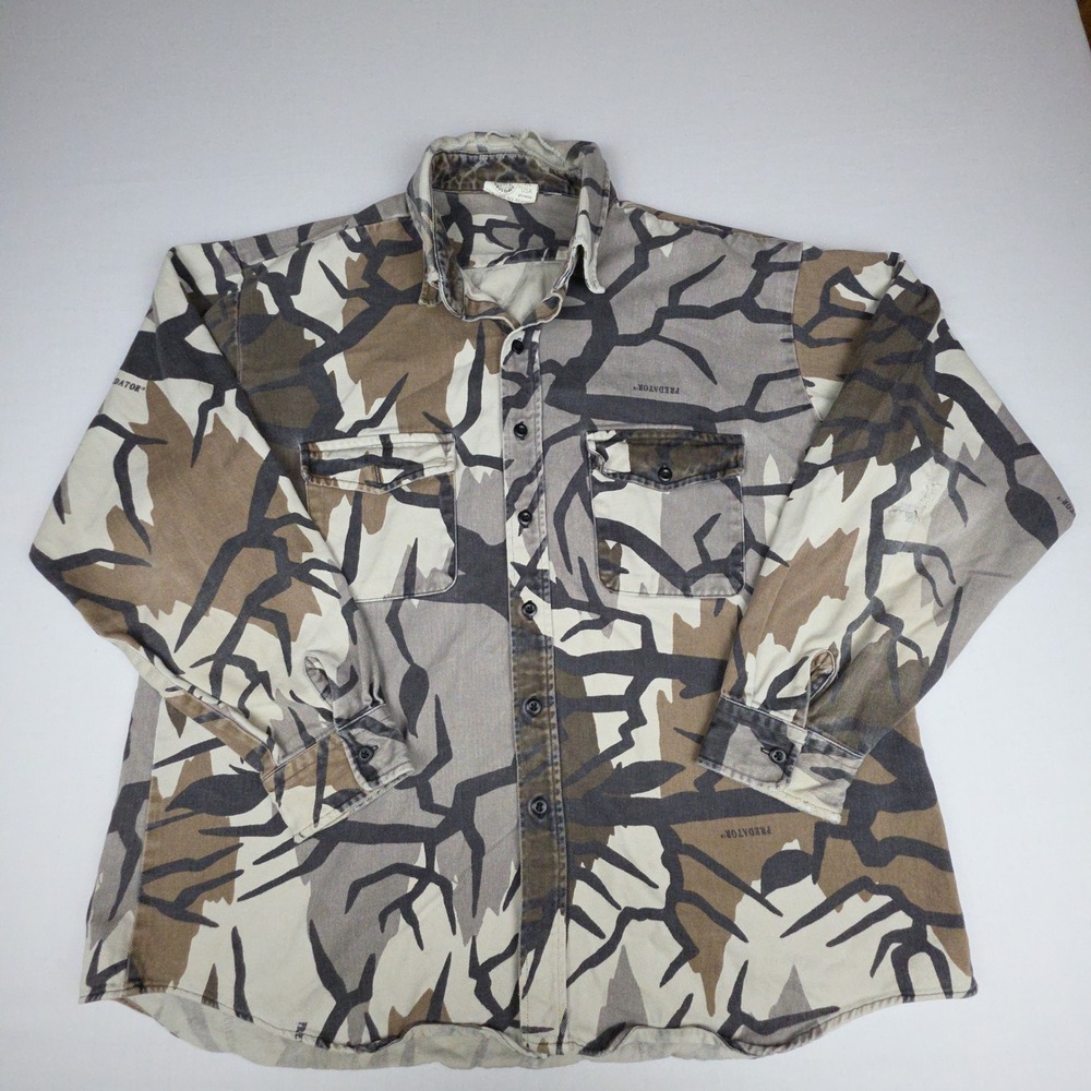 VINTAGE Predator Camouflage Fall Grey Shirt Mens XL Camo Heavy Cotton USA Made